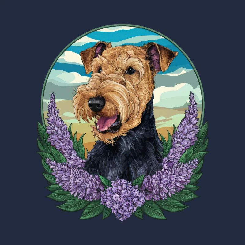 Mignon Airedale Terrier avec lilas