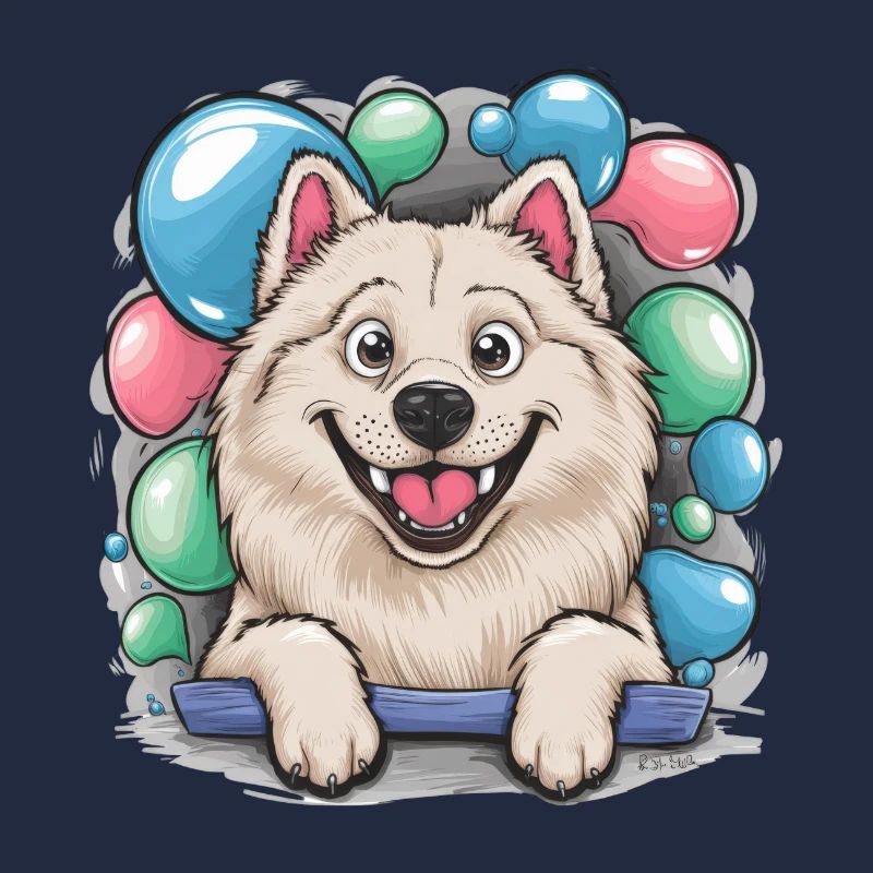 Samojede Hund mit Seifenblasen