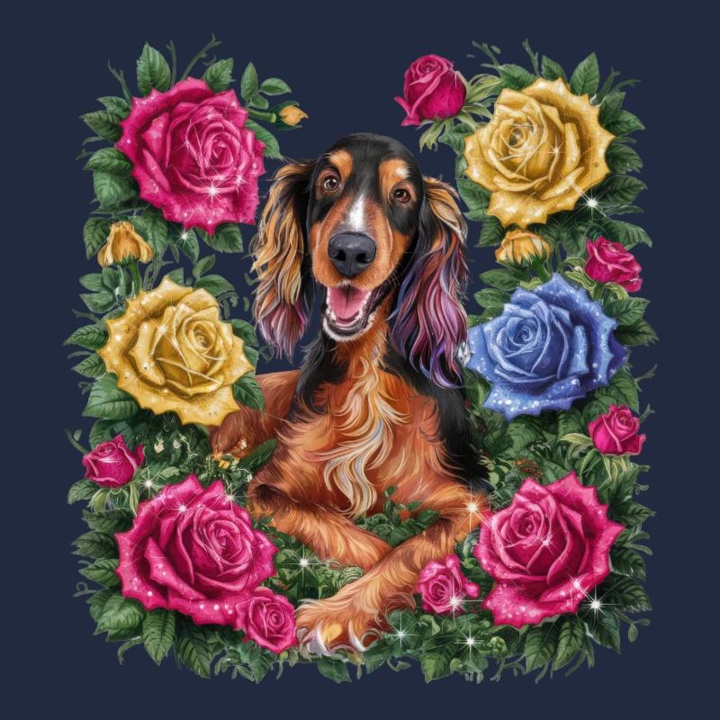 Cartoon Irish Setter mit Rosen