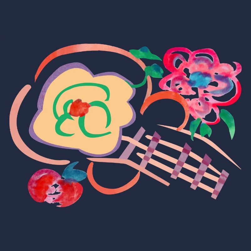 Guitare avec pomme et fleur