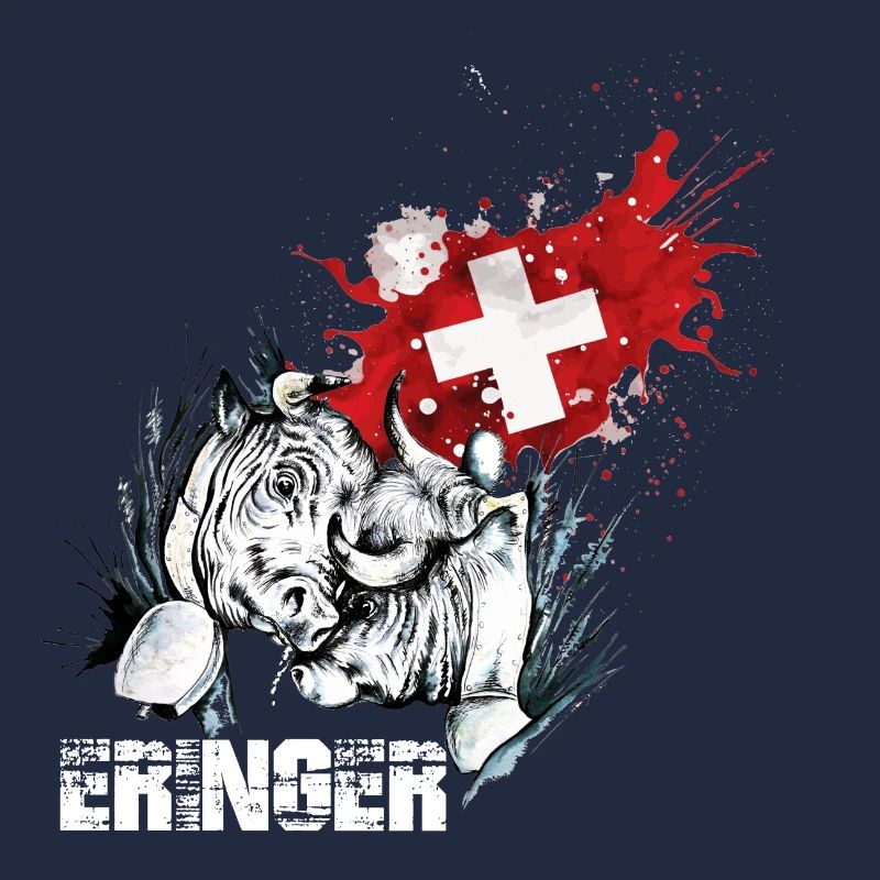 Eringer, vache d'hérens avec drapeau suisse