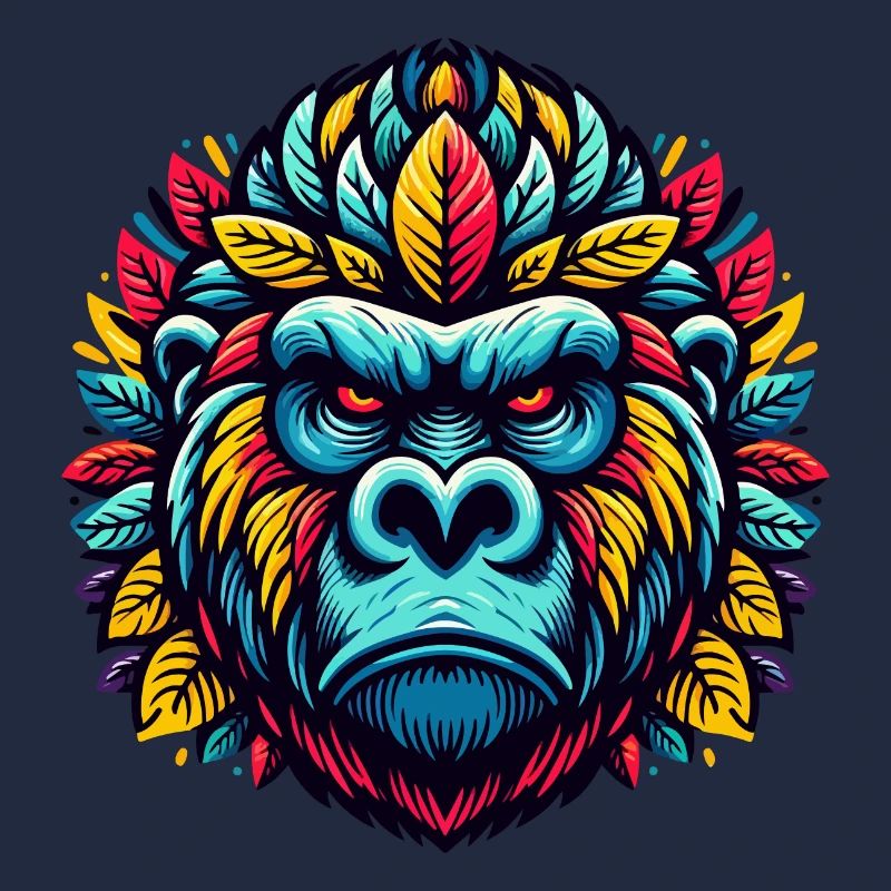 GORILLA AFFE TIER BUNT HERBST BLÄTTER ERNST WÜTEND