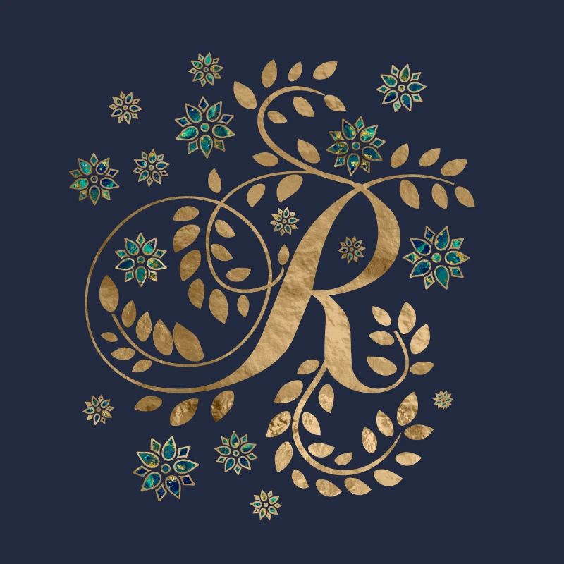 Monogramme de calligraphie dorée de luxe avec la lettre R