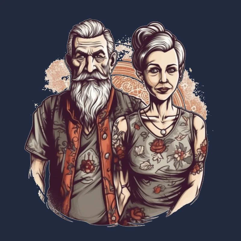Cooles Bestager Pärchen mit Bart und Tattoos