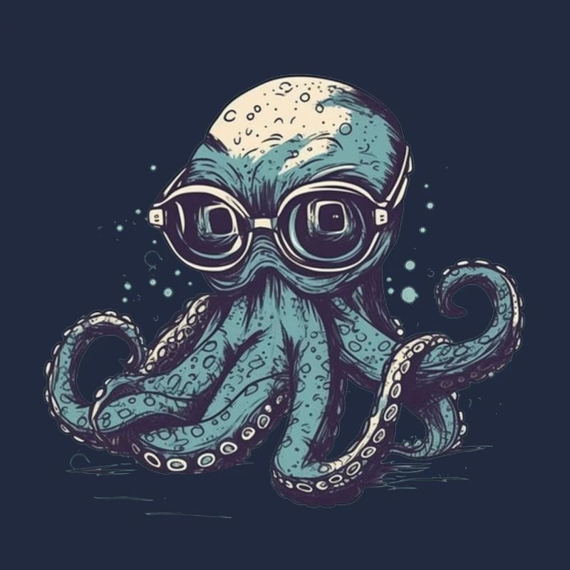 Nerdy Comic Oktopus mit Brille