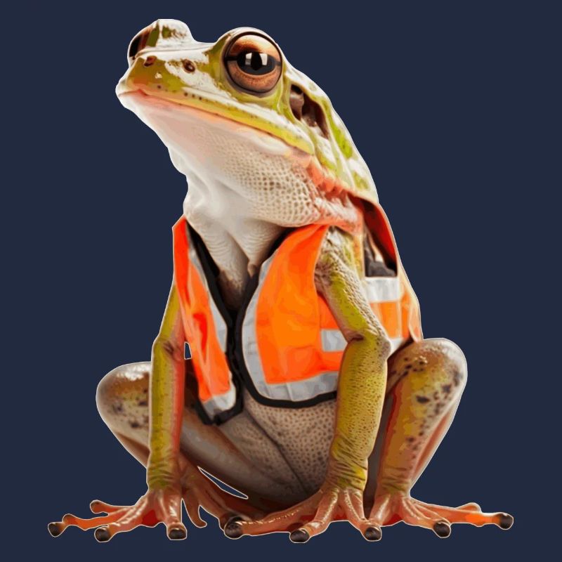 Frosch mit Sicherheitswarnweste
