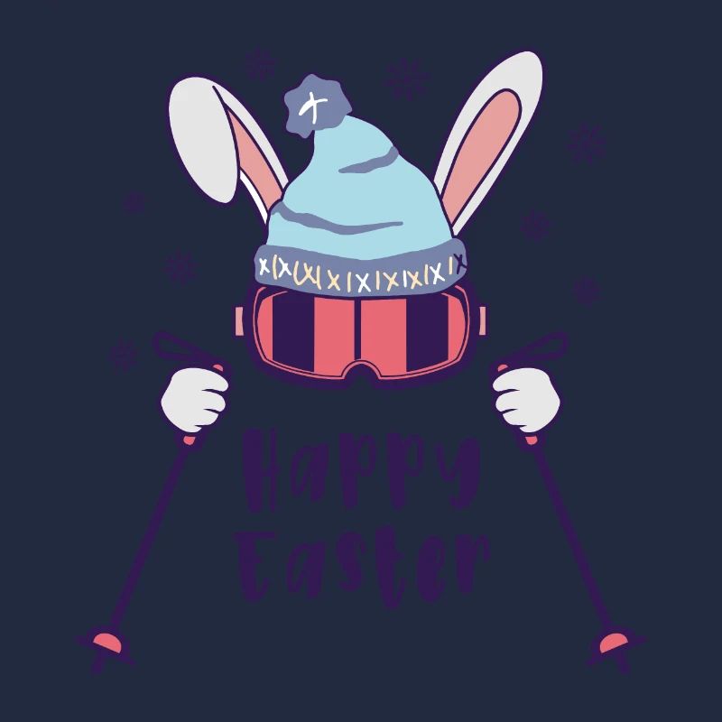 Joyeuses Pâques de la part du lapin de ski avec bâtons de ski