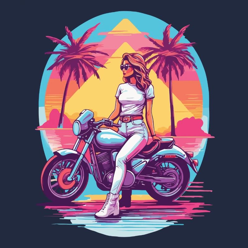 Retro Synthwave Biker Motorcycle Design