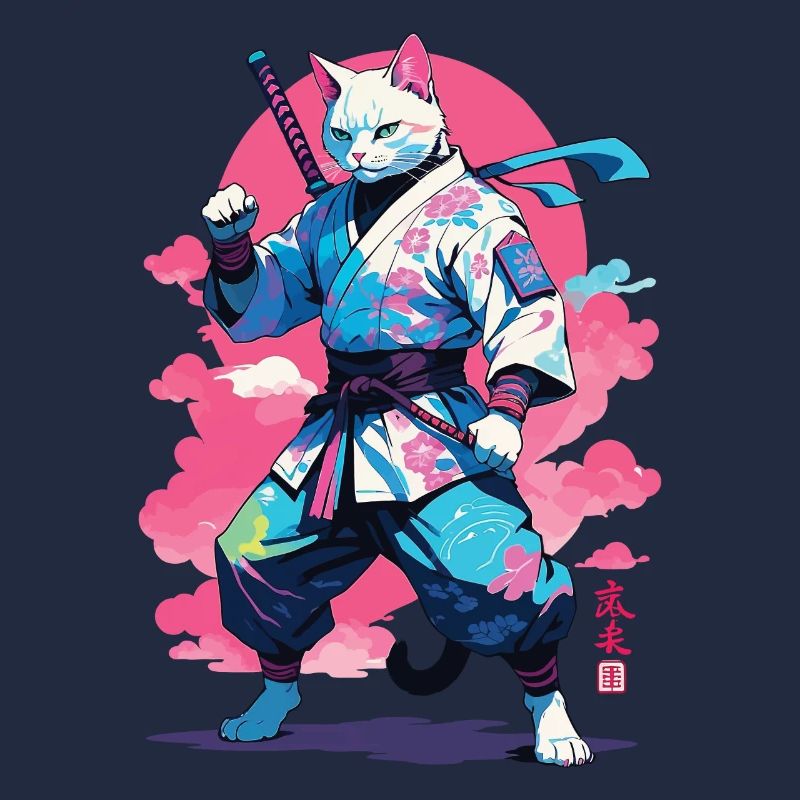 Conception esthétique Samurai Cat Vaporwave