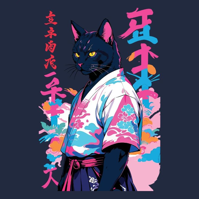 Samurai Katze Vaporwave Aesthetic Samurai Kunst
