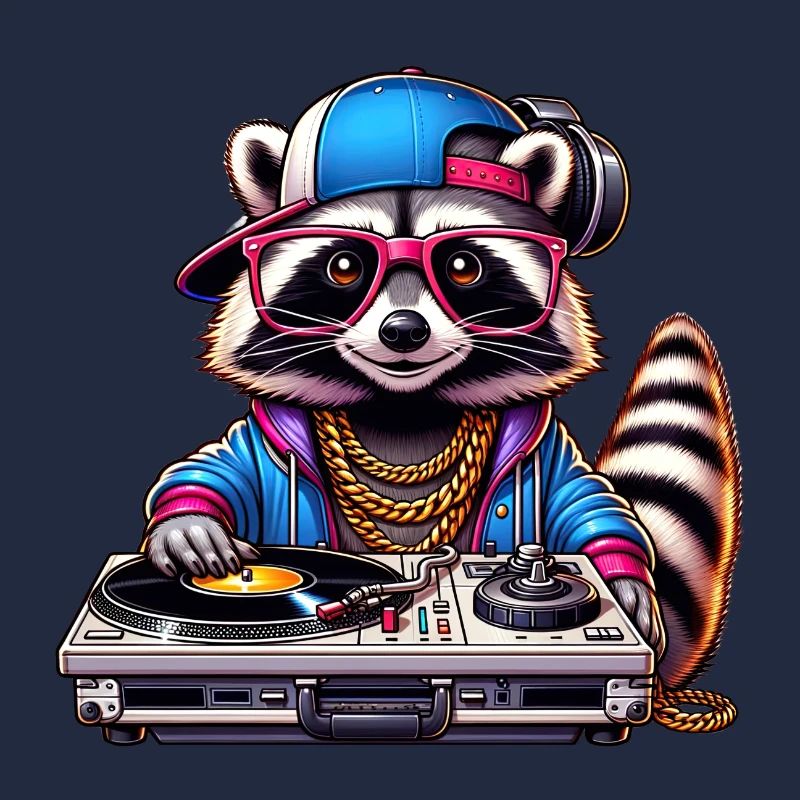 Stilisierte Illustration eines coolen Waschbär-DJs