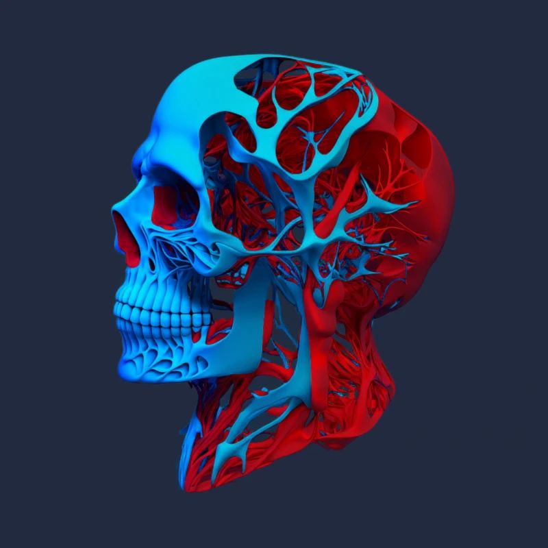 Anatomical drawing head red blue