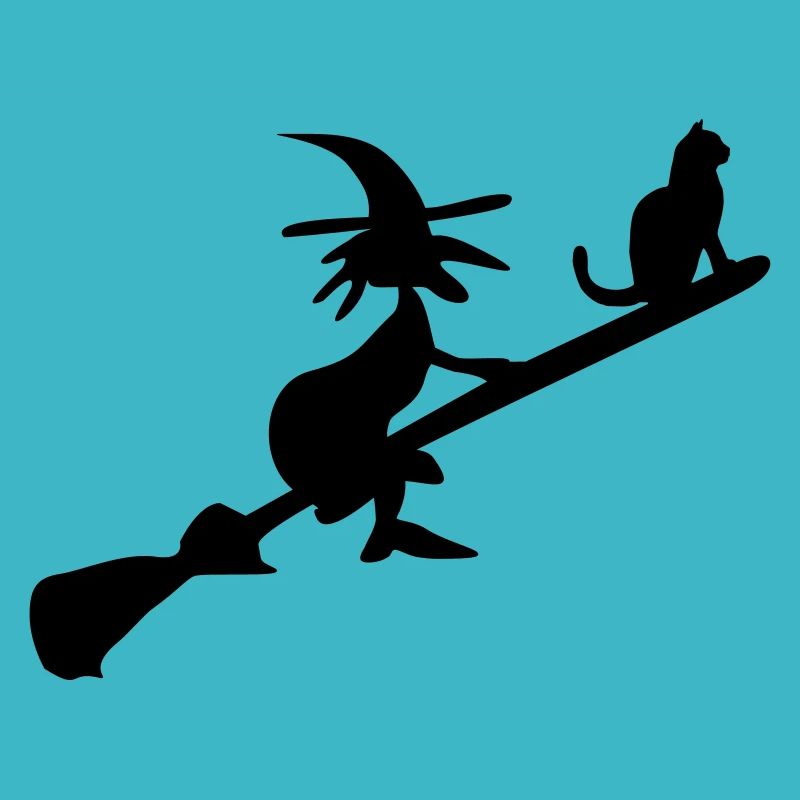 Witch and cat on broom