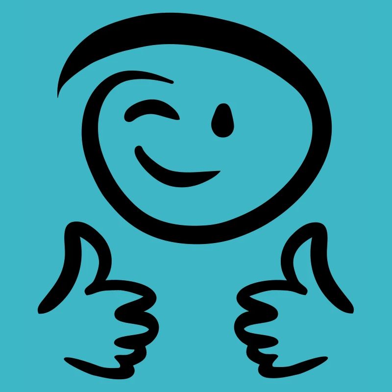 Face winks, shows two thumbs up. Emoticon.