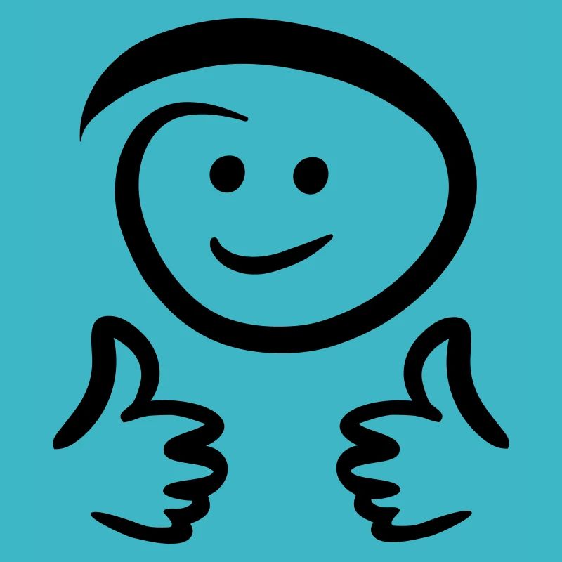 Face smiles, shows two thumbs up. Emoticon.