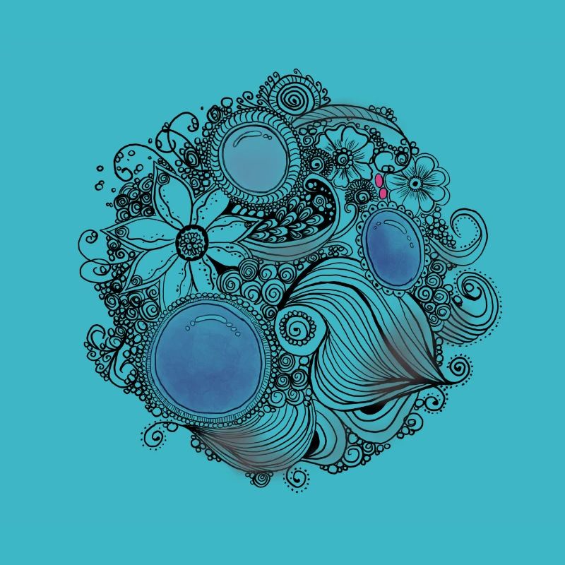 Zentangleblume mit blauen Perlen