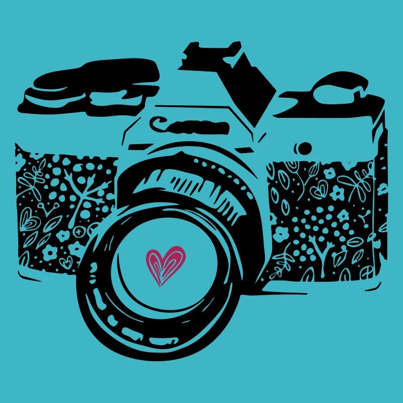 Black camera with flowers
