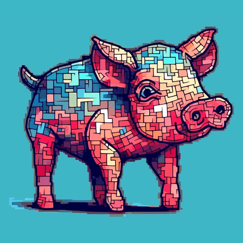 Retro pig in cool 8 bit graphics