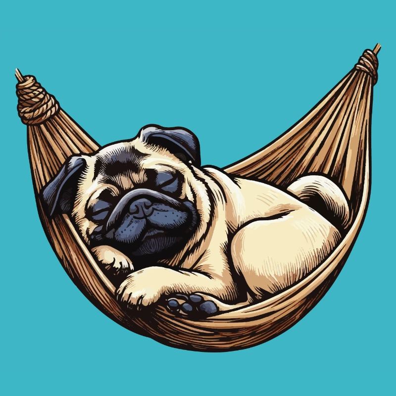 Mops schläft in Hängematte Lustiges Schlaf Mops
