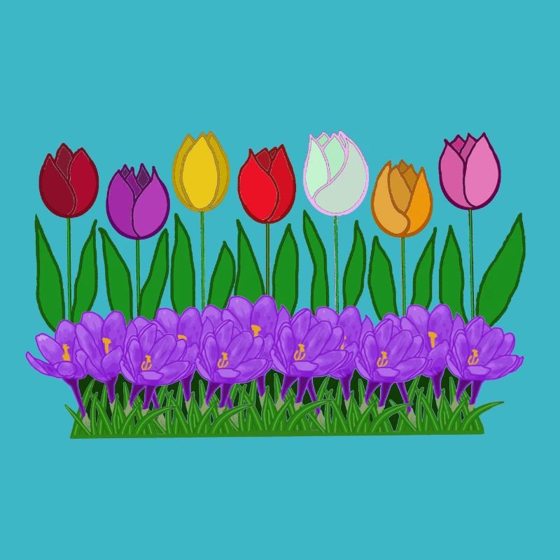 Spring flowers, tulips, crocuses
