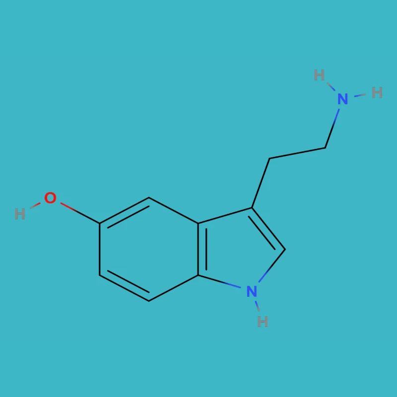 Serotonin-Molekül - Farbige Strukturformel