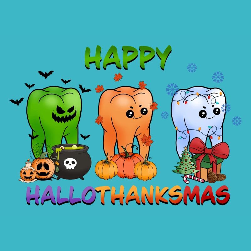 Happy Hallothanksmas Funny Teeth Design