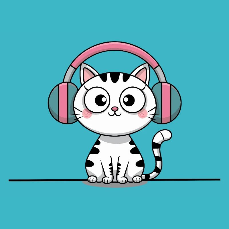 Chat mignon avec des écouteurs Doodle