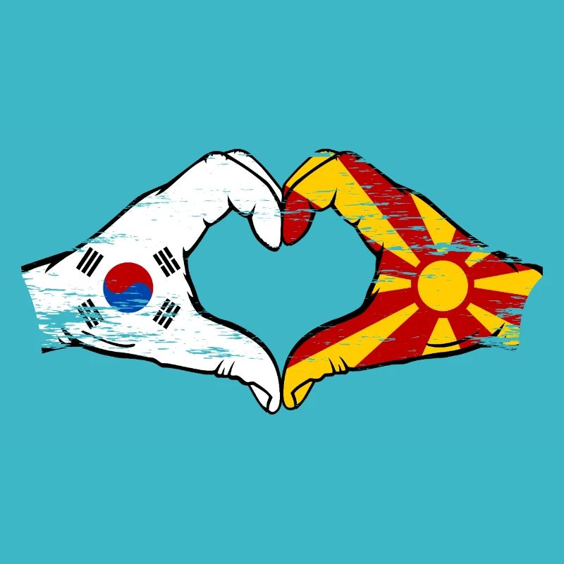 Corée du Sud Macédoine drapeau mains forme de coeur utilisé