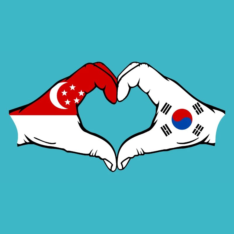 Singapour Corée du Sud Drapeau Mains Coeur Forme