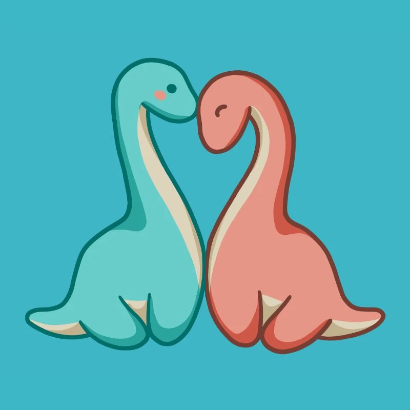 Süßes Dino Paar, Dinosaurier Liebe, Langhals