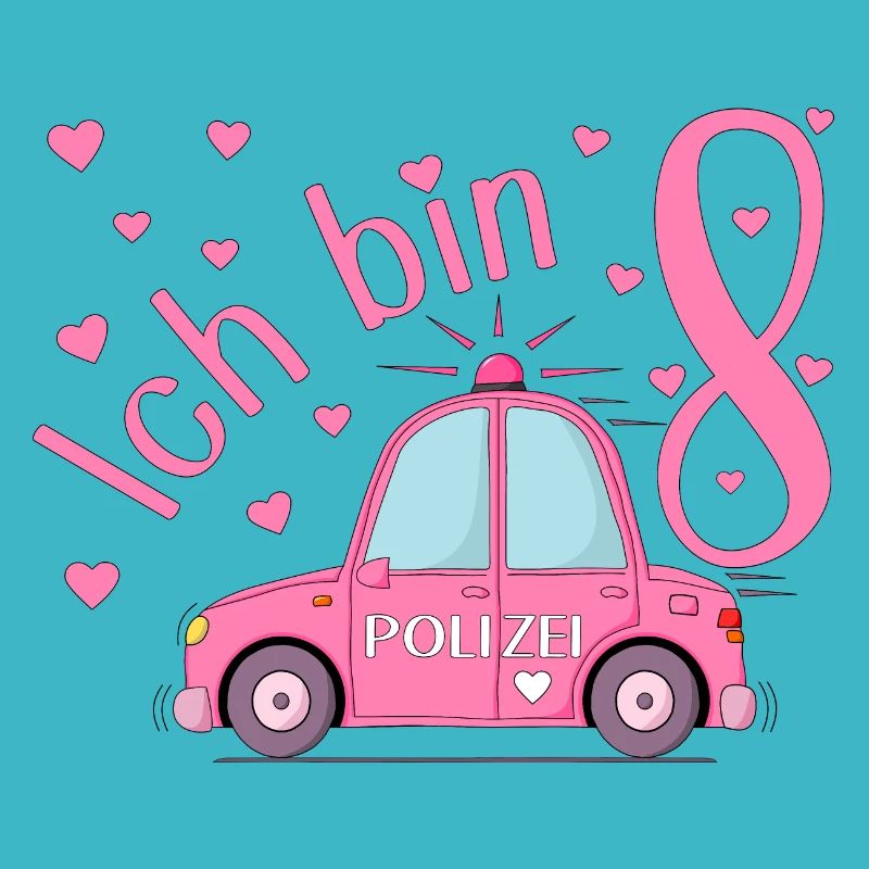 Polizeiauto Ich bin 8 Geburtstag Rosa