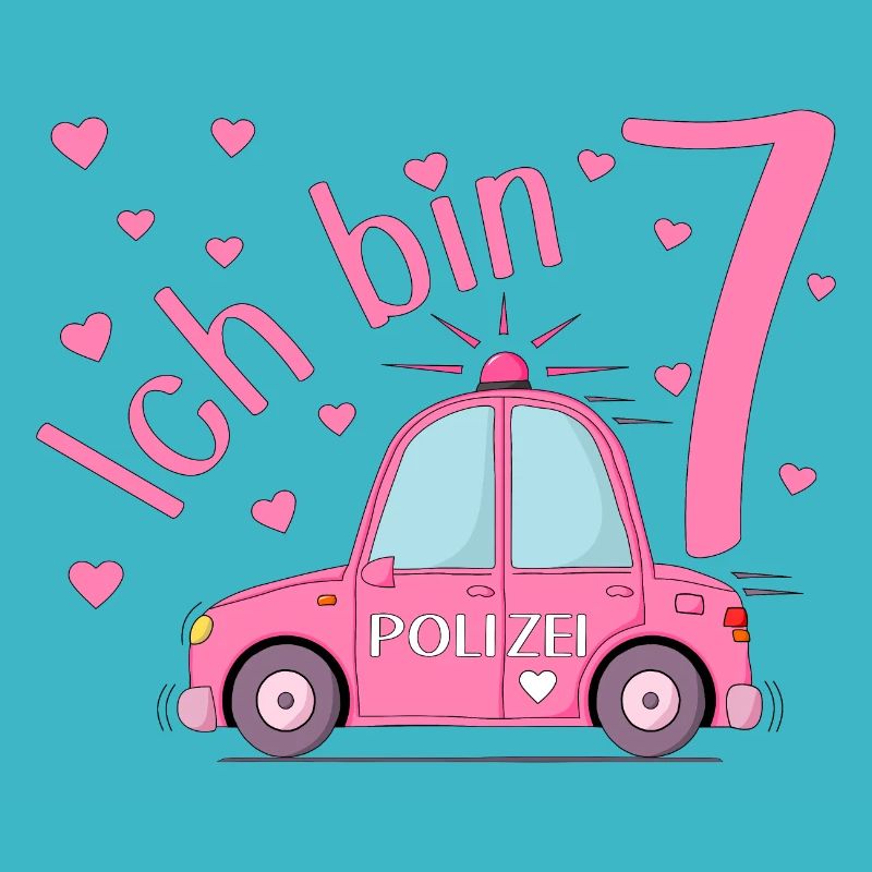 Polizeiauto Ich bin 7 Geburtstag Rosa