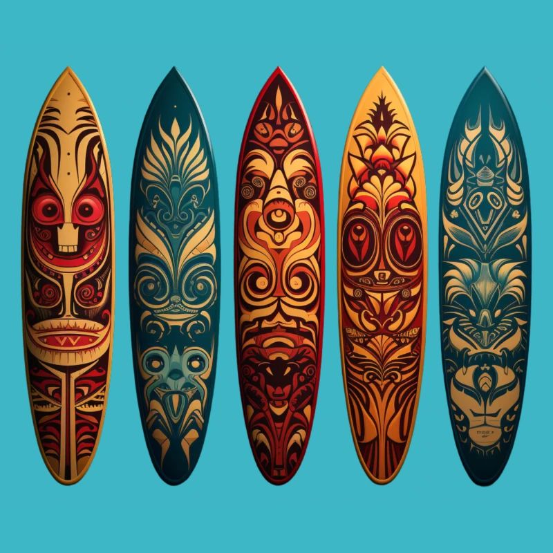 Polynesian art on different surfboards
