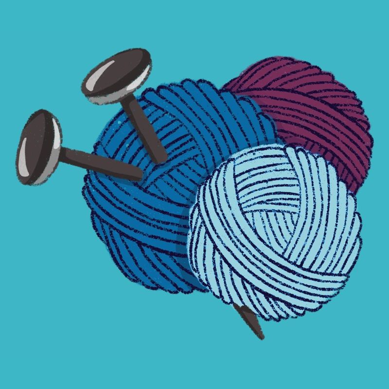 Wool with knitting needles