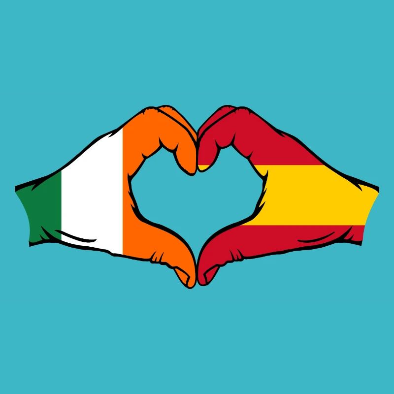 Ireland Spain Flag Hands Heart Shape