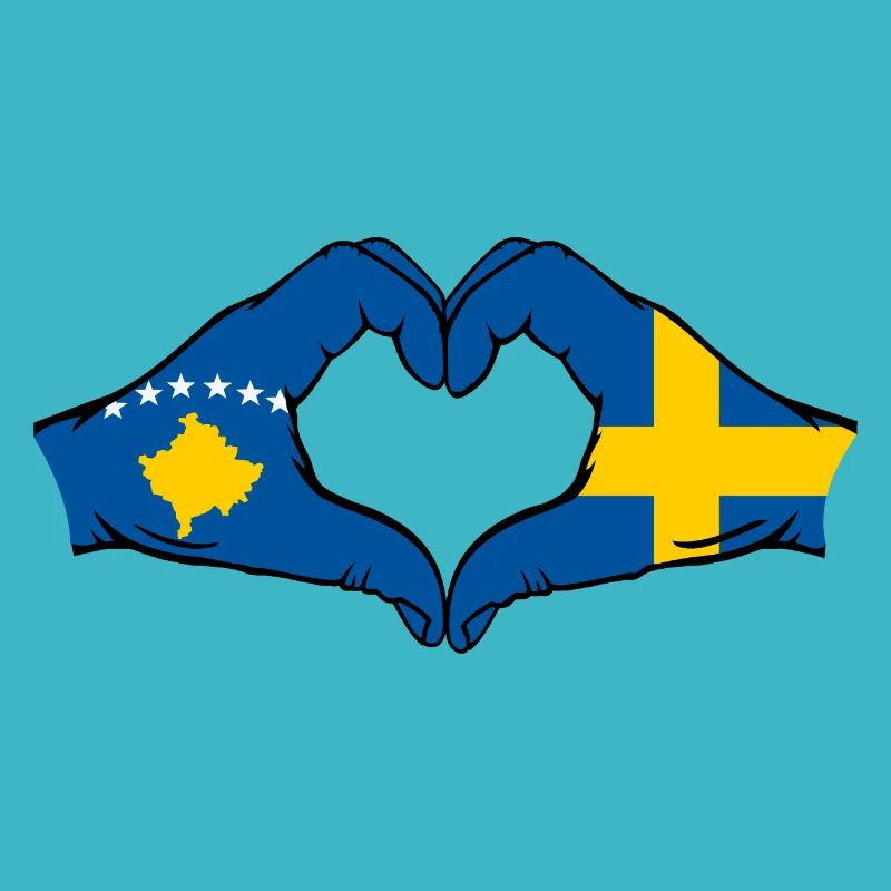 Kosovo Suède Drapeau Mains Coeur Forme
