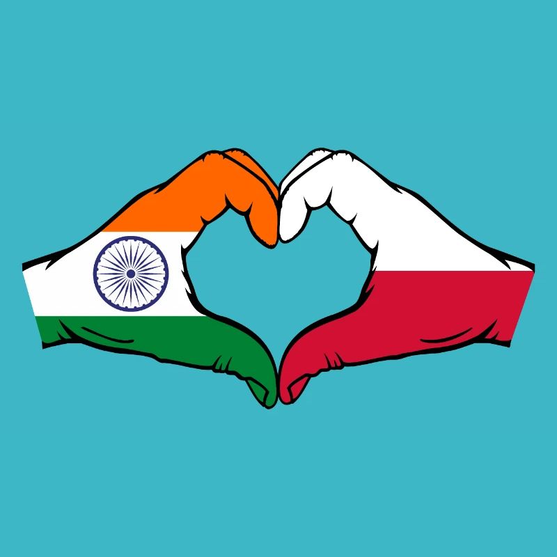 Inde Pologne Drapeau Mains Coeur Forme