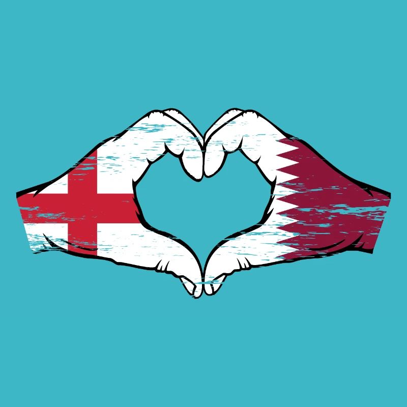 Angleterre Qatar drapeau mains forme de coeur utilisé