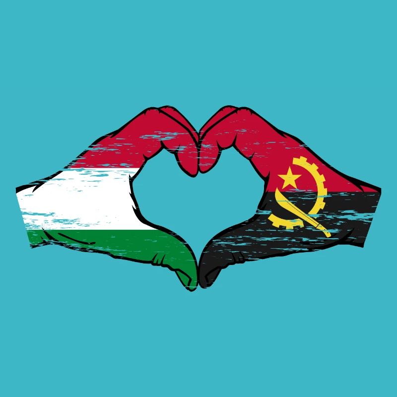 Hungary Angola flag hands heart shape used