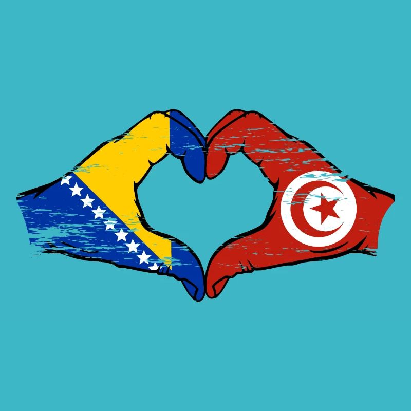 Bosnie Tunisie drapeau mains forme de coeur utilisé