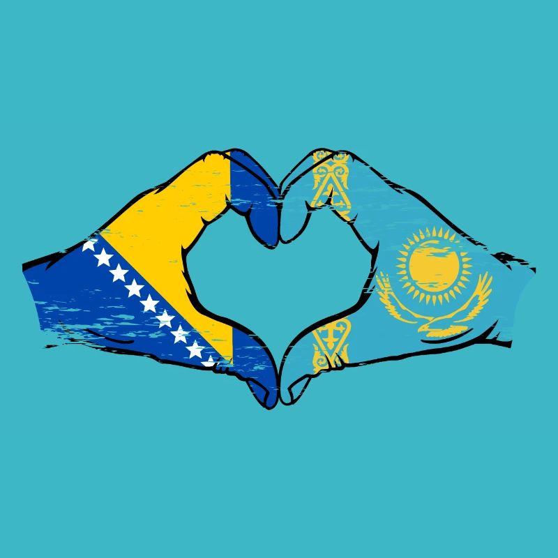Bosnie Kazakhstan drapeau mains forme de coeur utilisé