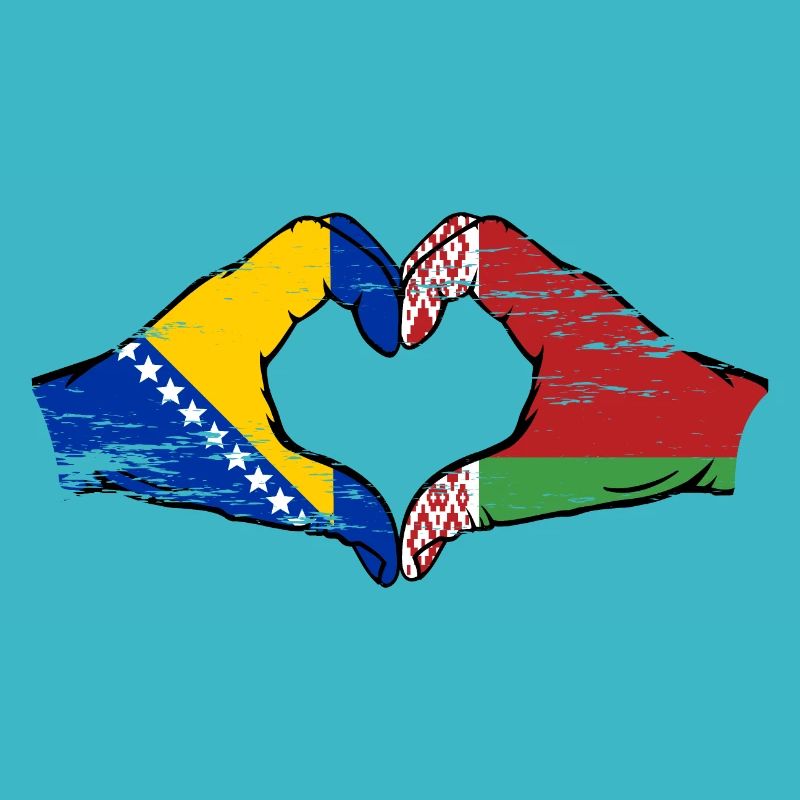 Bosnie Biélorussie drapeau mains forme de coeur utilisé