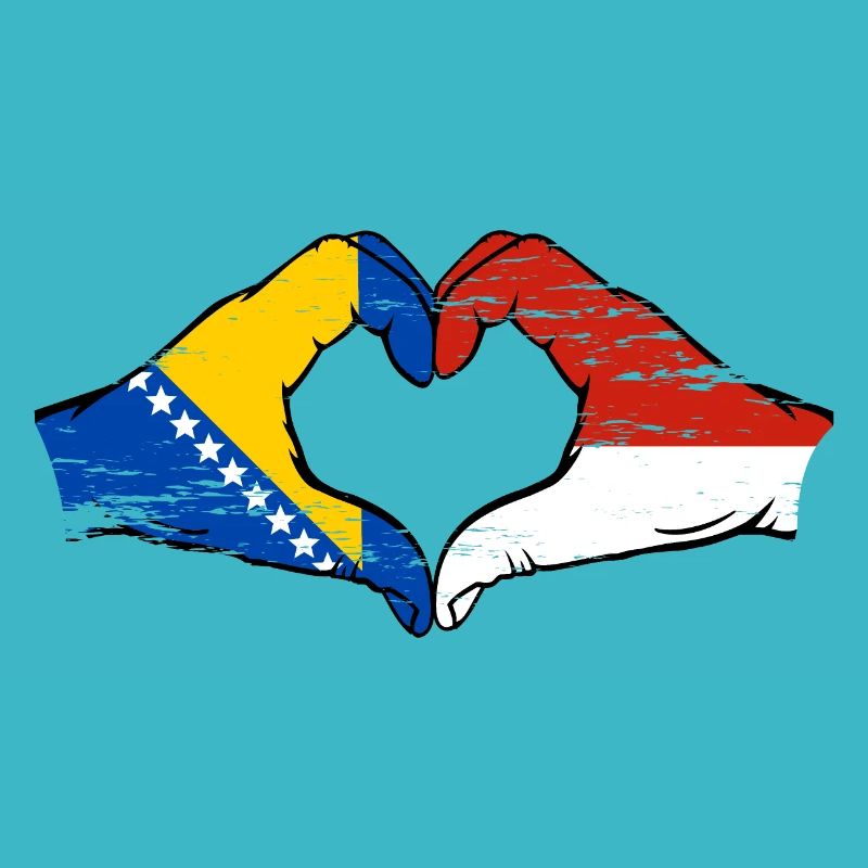 Bosnie Indonésie Drapeau Mains Coeur Forme Utilisé