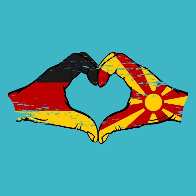 Allemagne Macédoine Drapeau Mains Coeur Forme Utilisé