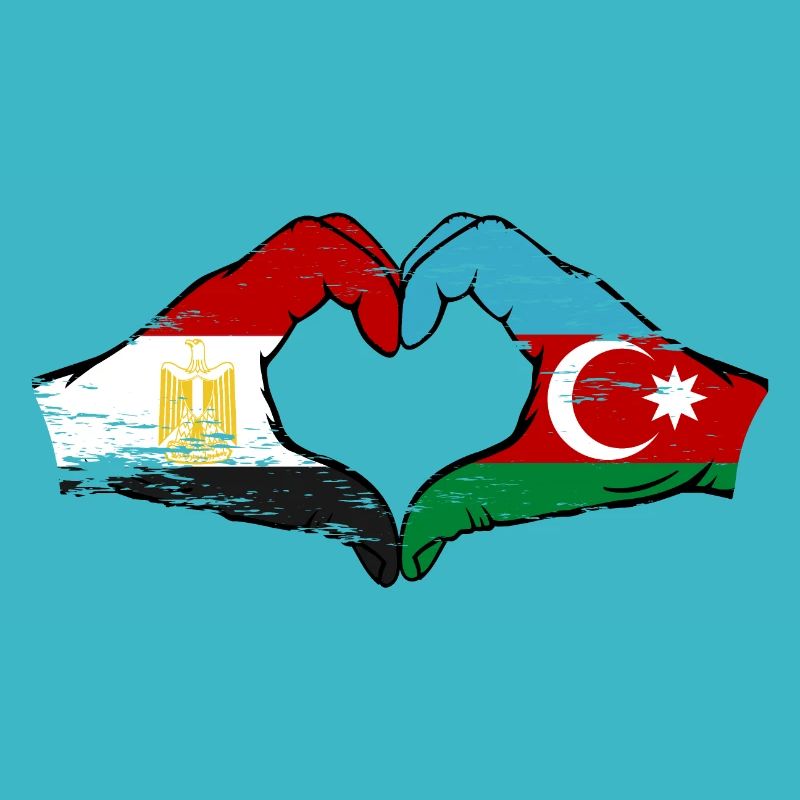 Egypte Azerbaïdjan Drapeau Mains Coeur Forme Utilisé
