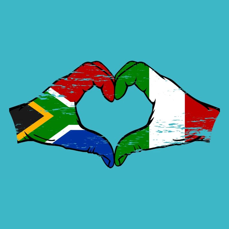 Afrique du Sud Italie Drapeau Mains Coeur Forme Utilisé