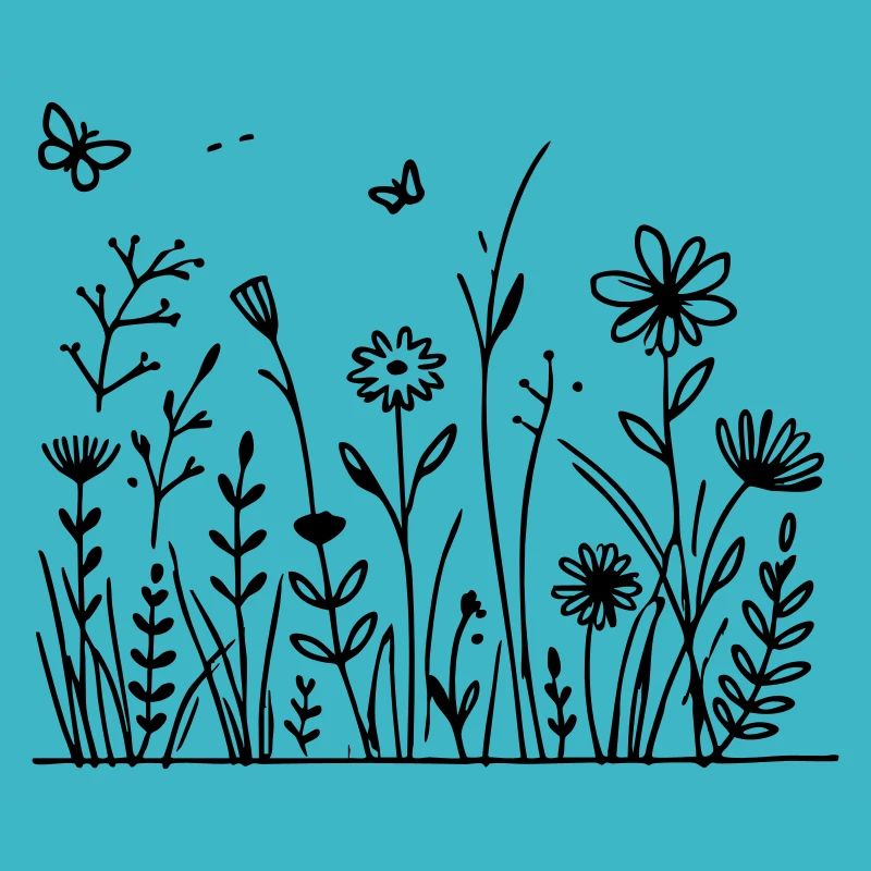 Prairie fleurie avec papillon