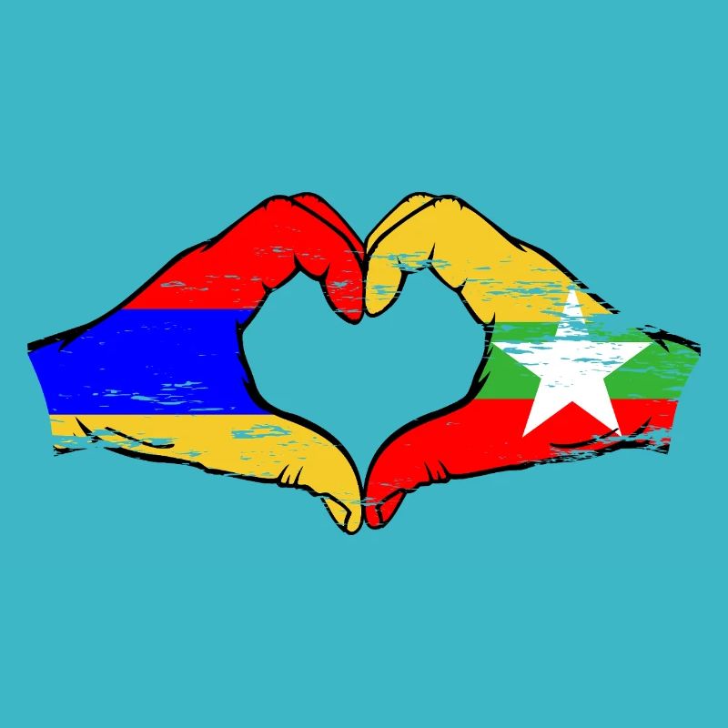 Arménie Myanmar drapeau mains forme de coeur utilisé