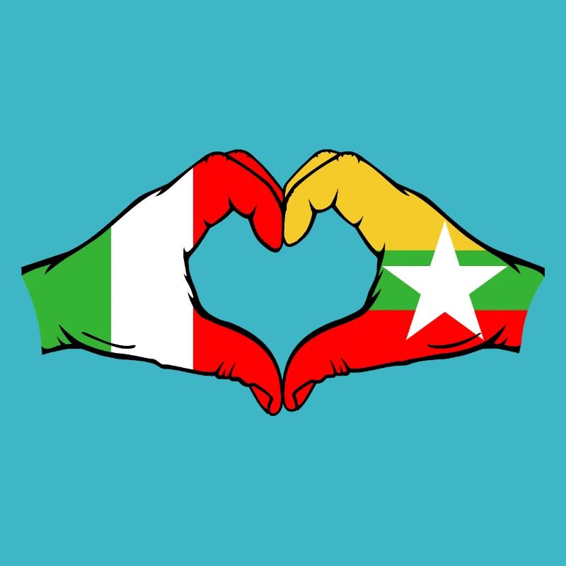 Italie Myanmar Drapeau Mains Coeur Forme