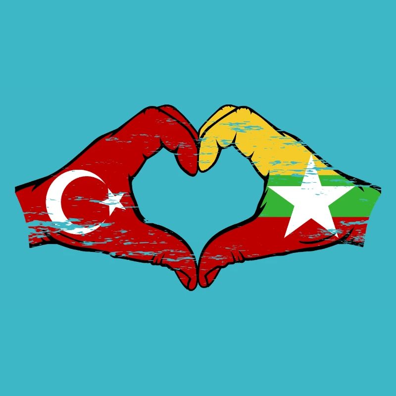 Turquie Myanmar drapeau mains forme de coeur utilisé
